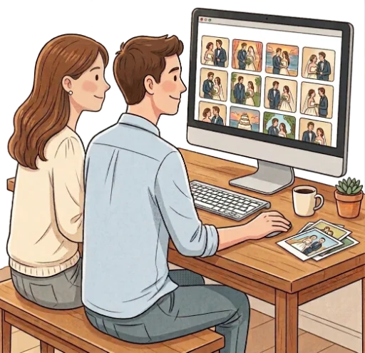 Wedding photo gallery on a phone screen Wedding photo gallery on a phone screen